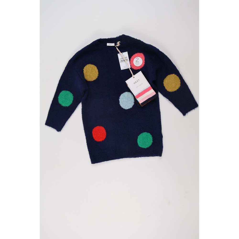 Next Sweater Dress Tunic With Tights Navy Polka Dot 2-3Yrs NWT